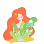 创意手绘拿花头像 拿着花或者植物的卡通人物头像图片