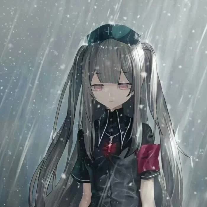 动漫女生哭泣雨中图片