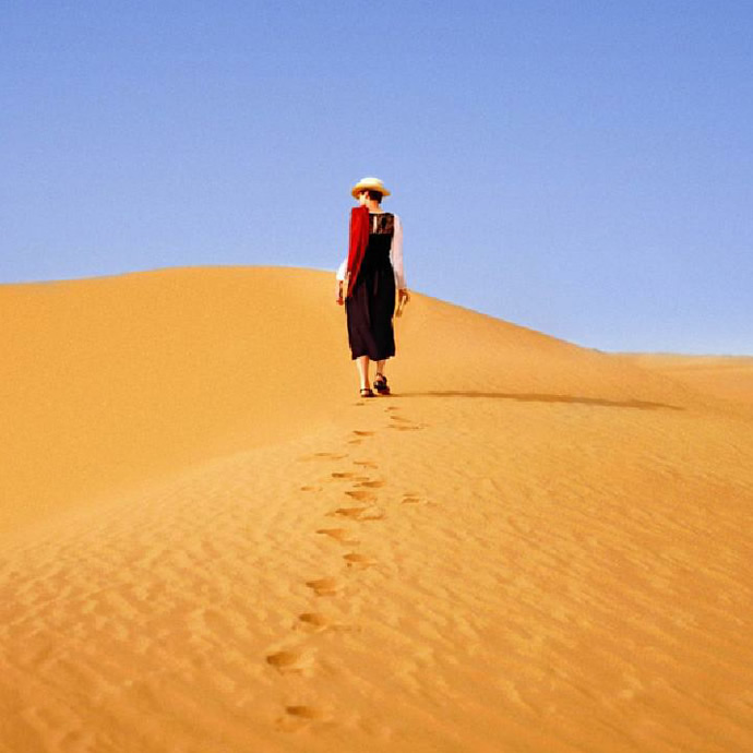 沙漠一个人背影图片