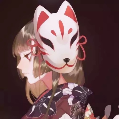 日系狐妖面具情侣头像图片
